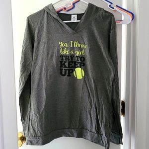 Women's NWT Softball Long-sleeved Hooded Tee XL but fits Smaller